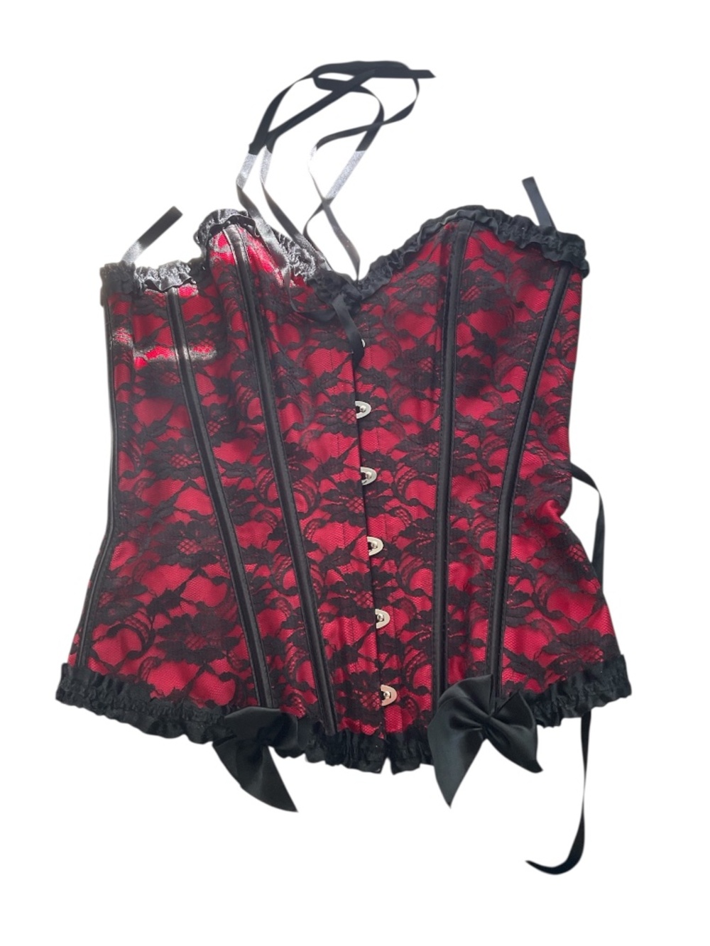 Red and Black Lace-Up Corset Top Size Small
